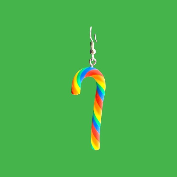 Rainbow Candy Cane Earrings Surgical Steel Ear Wires - Picture 4 of 5